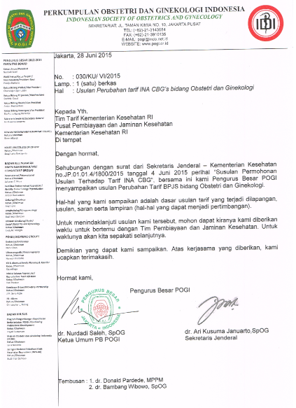 Usulan Perubahan Tarif INA CBG's bidang Obstetri dan Ginekologi